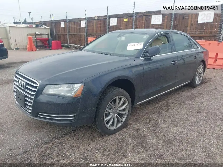 2011 Audi A8 L Quattro VIN: WAURVAFD3BN019461 Lot: 42211319