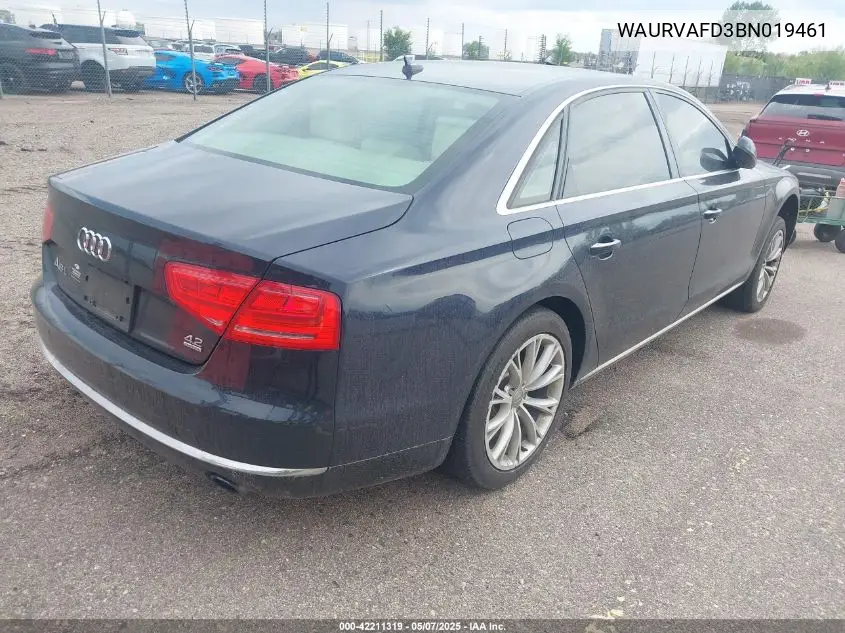 2011 Audi A8 L Quattro VIN: WAURVAFD3BN019461 Lot: 42211319