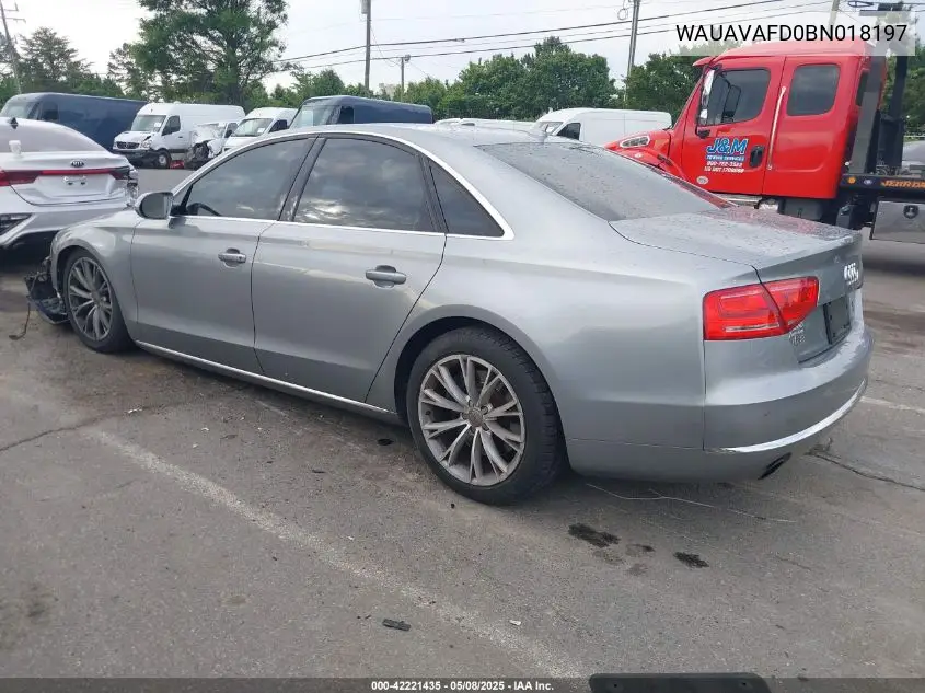 2011 Audi A8 Quattro VIN: WAUAVAFD0BN018197 Lot: 42221435