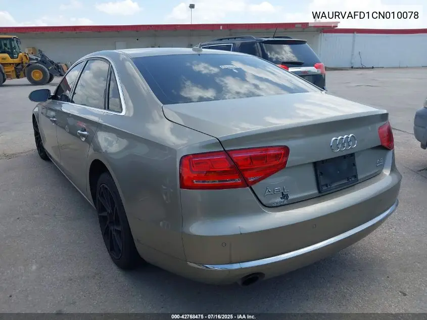 2012 Audi A8 L 4.2 VIN: WAURVAFD1CN010078 Lot: 42768475