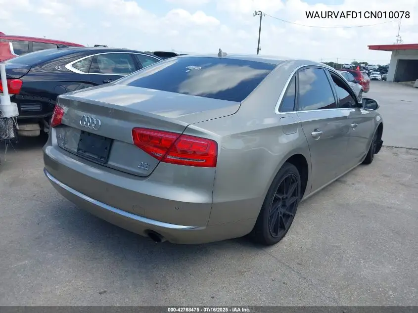 2012 Audi A8 L 4.2 VIN: WAURVAFD1CN010078 Lot: 42768475