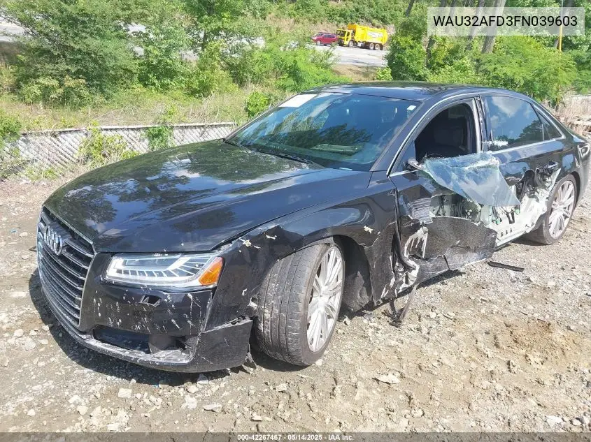 2015 Audi A8 L 4.0T VIN: WAU32AFD3FN039603 Lot: 42267467