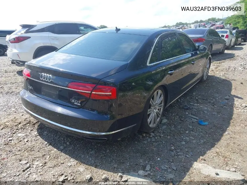 2015 Audi A8 L 4.0T VIN: WAU32AFD3FN039603 Lot: 42267467
