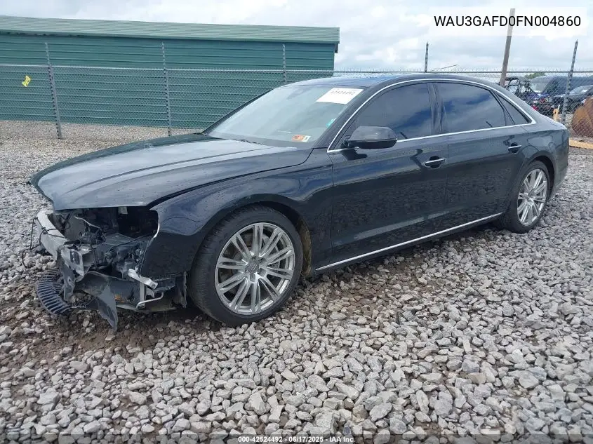 2015 Audi A8 L 3.0T VIN: WAU3GAFD0FN004860 Lot: 42524492
