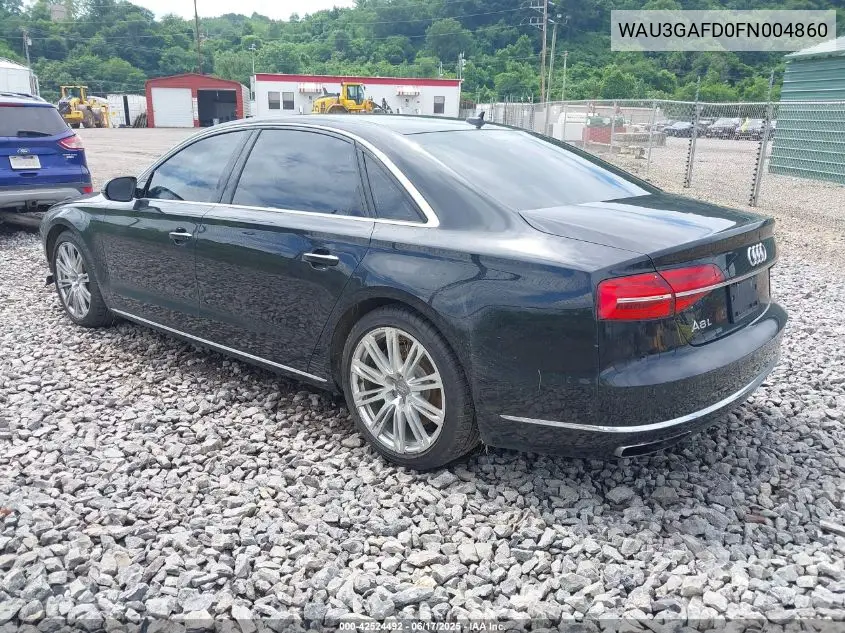 2015 Audi A8 L 3.0T VIN: WAU3GAFD0FN004860 Lot: 42524492