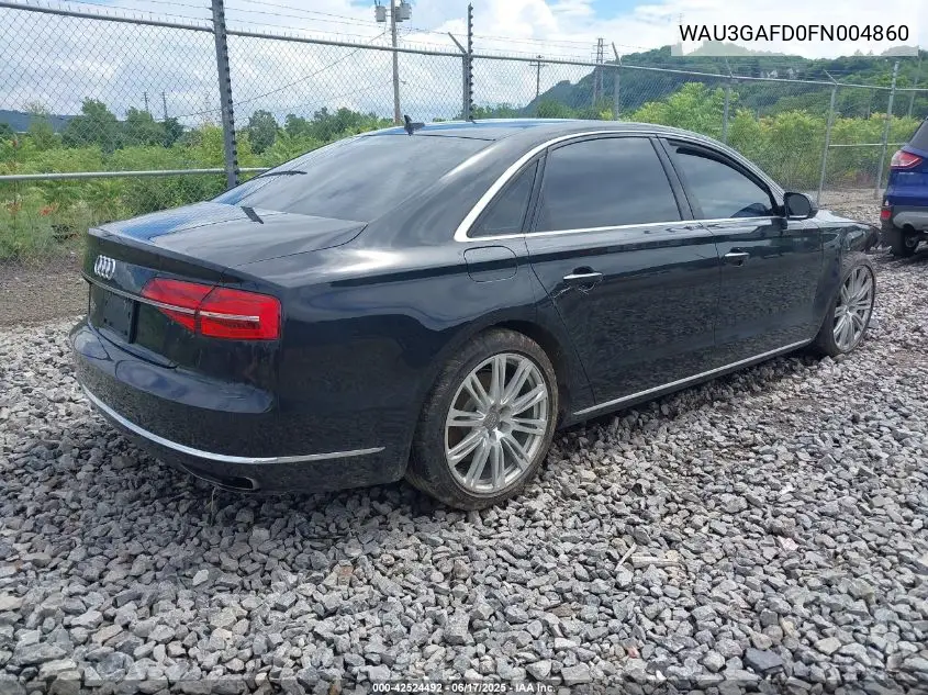 2015 Audi A8 L 3.0T VIN: WAU3GAFD0FN004860 Lot: 42524492