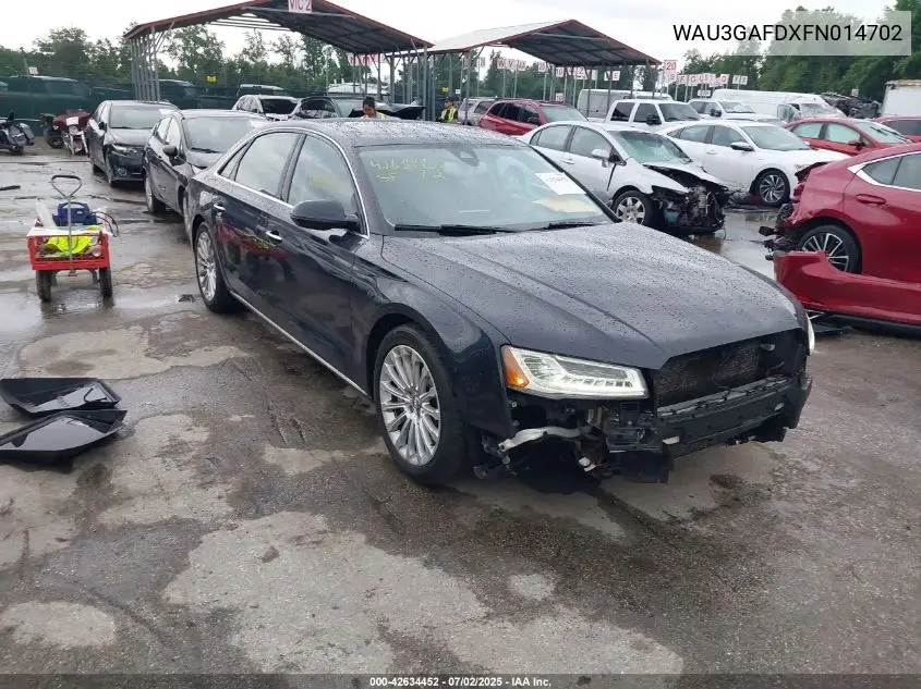 2015 Audi A8 L 3.0T VIN: WAU3GAFDXFN014702 Lot: 42634452