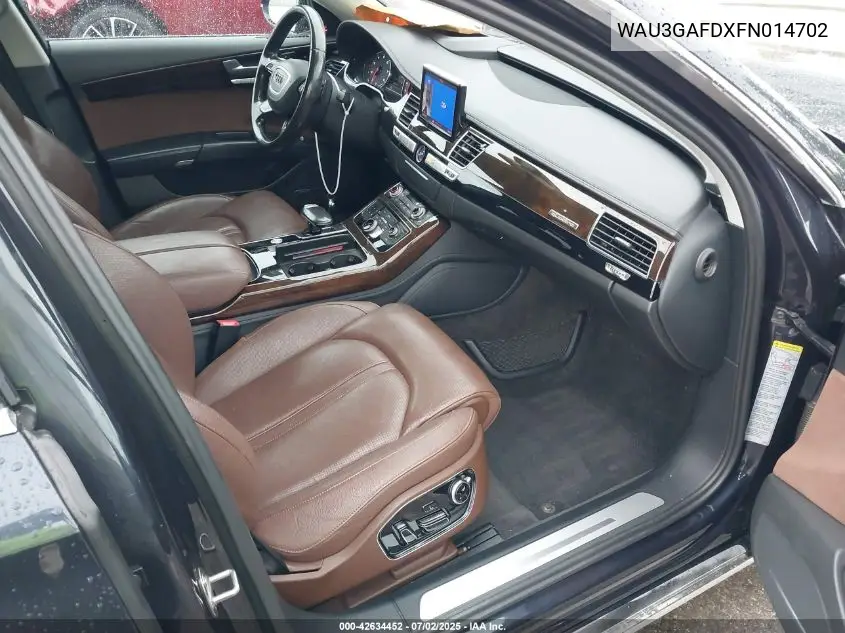 2015 Audi A8 L 3.0T VIN: WAU3GAFDXFN014702 Lot: 42634452