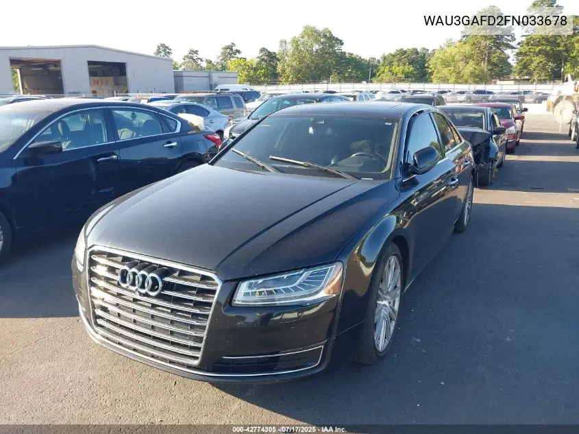 2015 Audi A8 L 3.0T VIN: WAU3GAFD2FN033678 Lot: 42774305