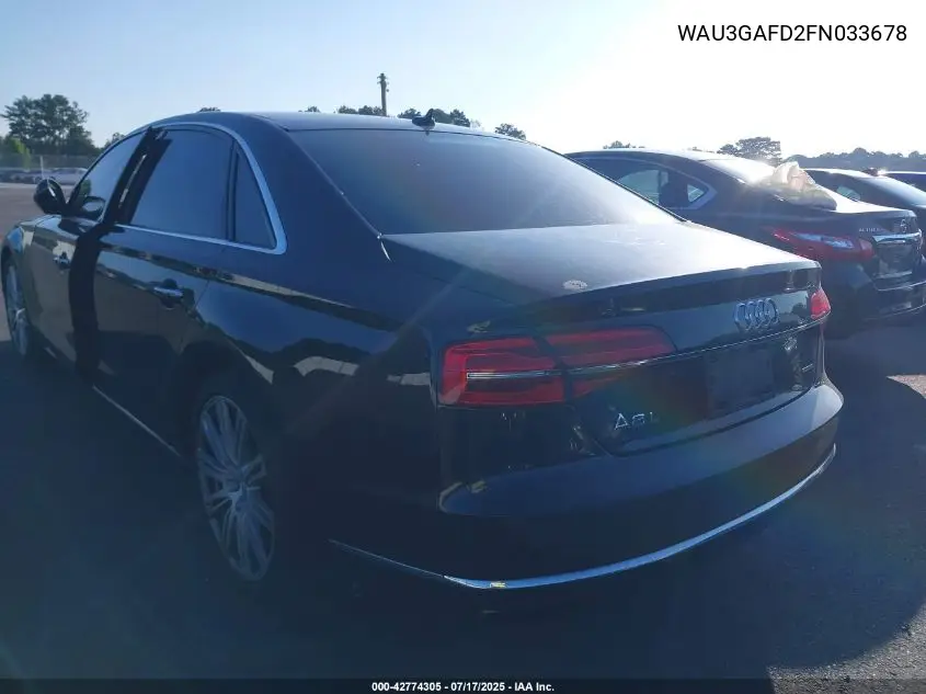 2015 Audi A8 L 3.0T VIN: WAU3GAFD2FN033678 Lot: 42774305