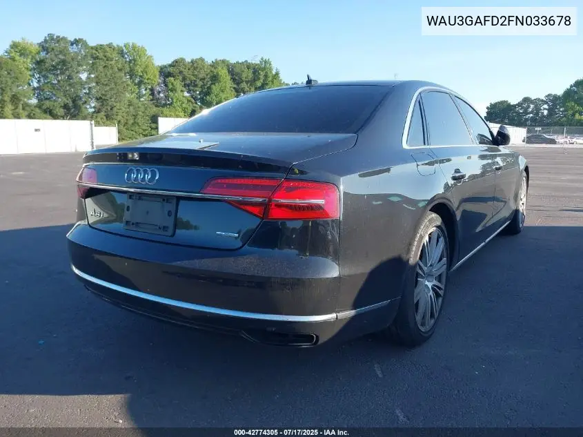 2015 Audi A8 L 3.0T VIN: WAU3GAFD2FN033678 Lot: 42774305