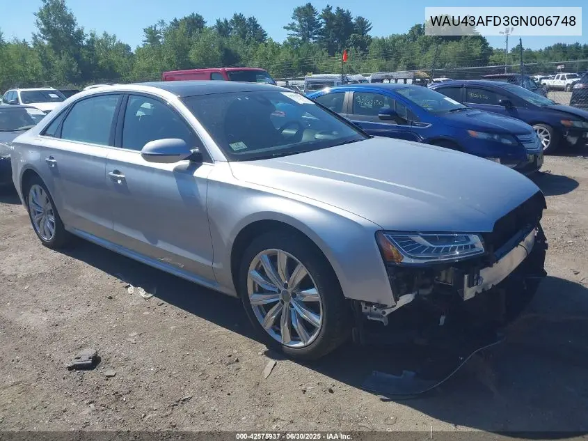 2016 Audi A8 L 4.0T Sport VIN: WAU43AFD3GN006748 Lot: 42575937