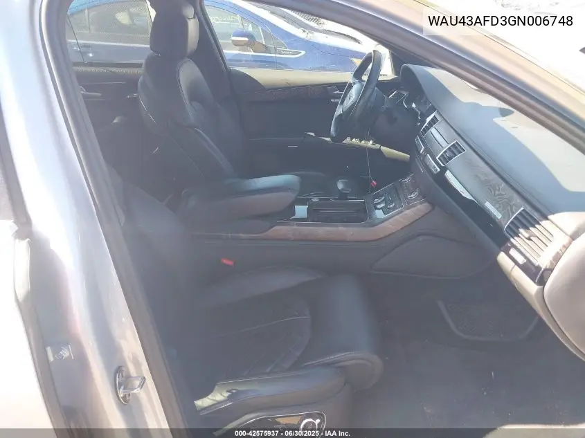 2016 Audi A8 L 4.0T Sport VIN: WAU43AFD3GN006748 Lot: 42575937