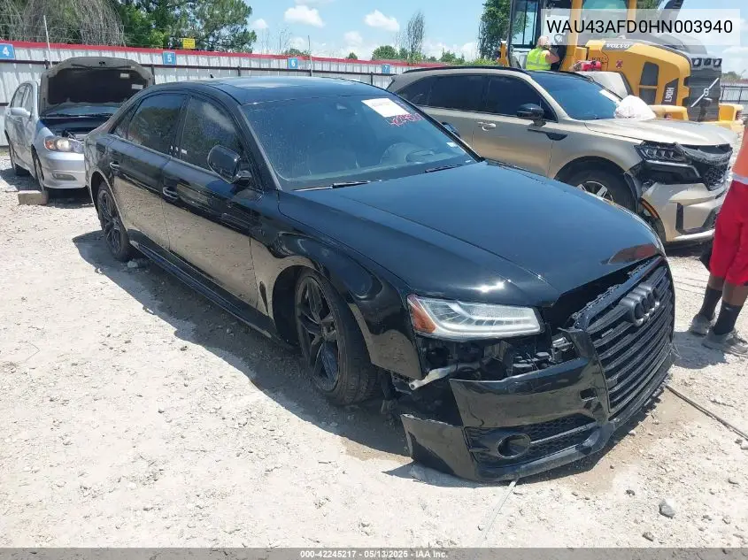 2017 Audi A8 L 4.0T Sport VIN: WAU43AFD0HN003940 Lot: 42245217