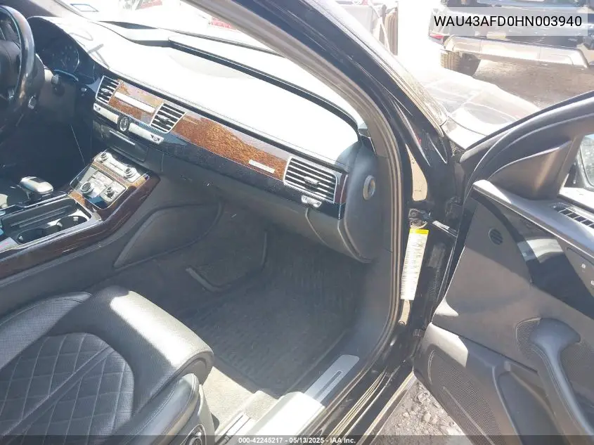 2017 Audi A8 L 4.0T Sport VIN: WAU43AFD0HN003940 Lot: 42245217