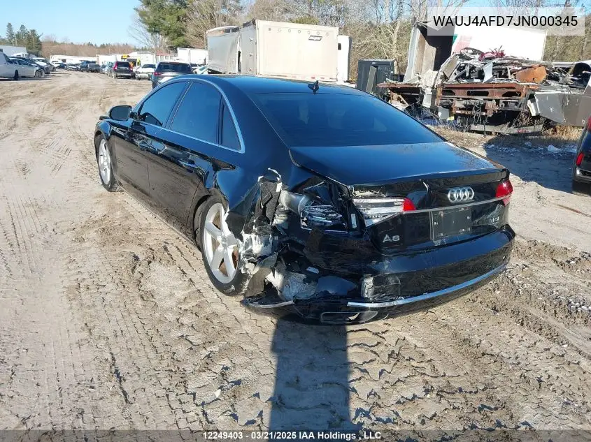 2018 Audi A8 Quattro VIN: WAUJ4AFD7JN000345 Lot: 12249403