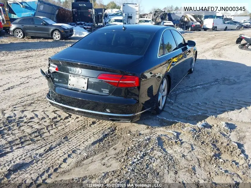 2018 Audi A8 Quattro VIN: WAUJ4AFD7JN000345 Lot: 12249403