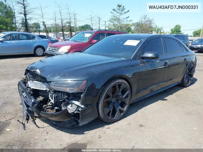 2018 Audi A8 L 4.0T Sport VIN: WAU43AFD7JN000331 Lot: 42528405