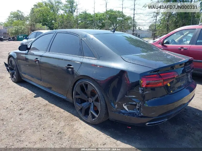 2018 Audi A8 L 4.0T Sport VIN: WAU43AFD7JN000331 Lot: 42528405
