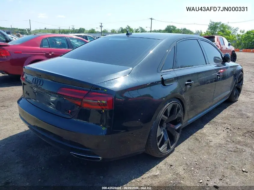 2018 Audi A8 L 4.0T Sport VIN: WAU43AFD7JN000331 Lot: 42528405