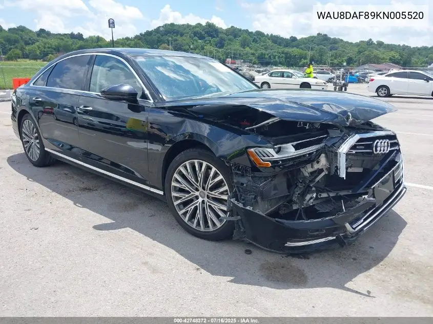2019 Audi A8 L 55 VIN: WAU8DAF89KN005520 Lot: 42748372