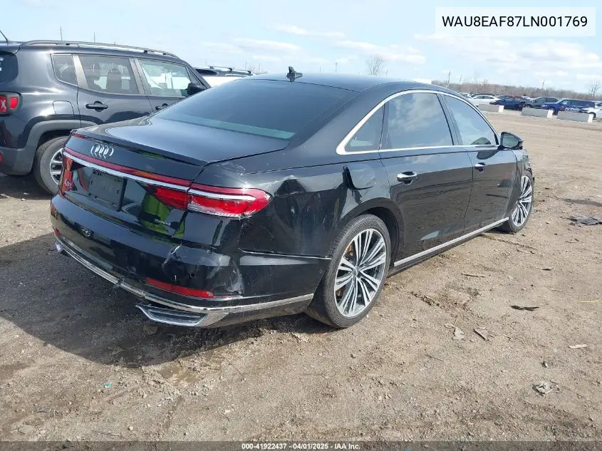 2020 Audi A8 L 60 Tfsi Quattro Tiptronic VIN: WAU8EAF87LN001769 Lot: 41922437