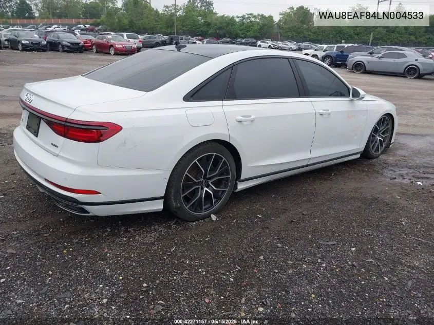 2020 Audi A8 L 60 Tfsi Quattro Tiptronic VIN: WAU8EAF84LN004533 Lot: 42271157