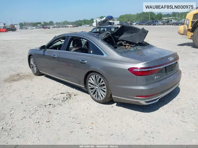 2020 Audi A8 L 60 Tfsi Quattro Tiptronic VIN: WAU8EAF85LN000975 Lot: 42581492