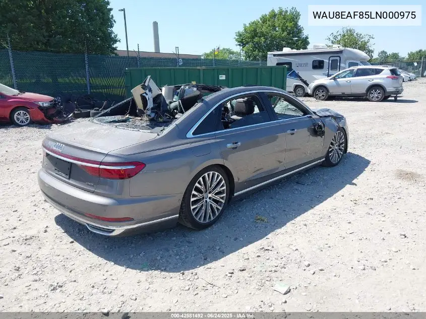 2020 Audi A8 L 60 Tfsi Quattro Tiptronic VIN: WAU8EAF85LN000975 Lot: 42581492