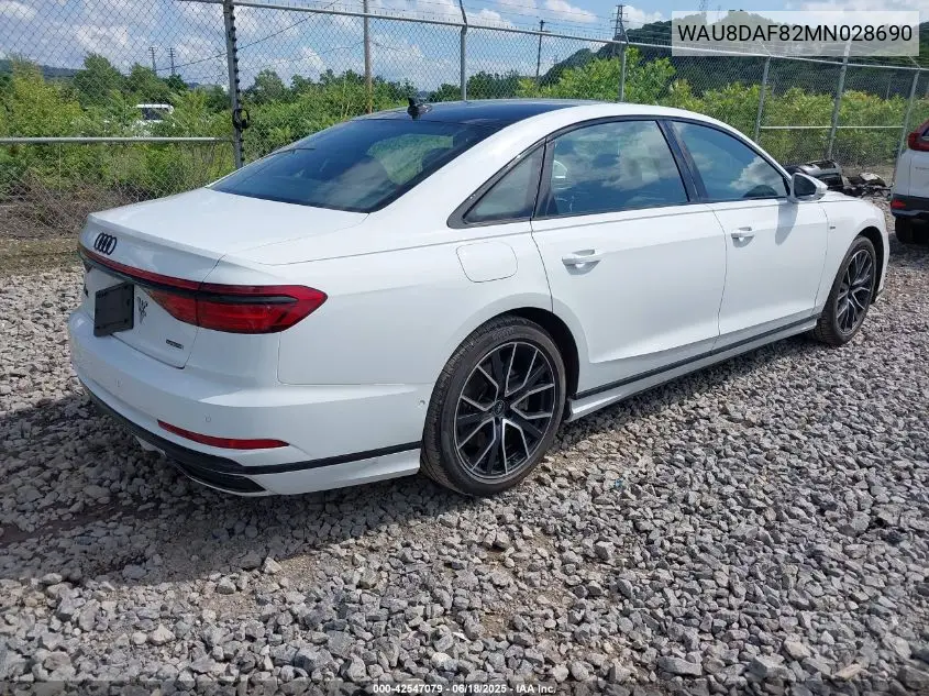 2021 Audi A8 L 55 Tfsi Quattro Tiptronic VIN: WAU8DAF82MN028690 Lot: 42547079