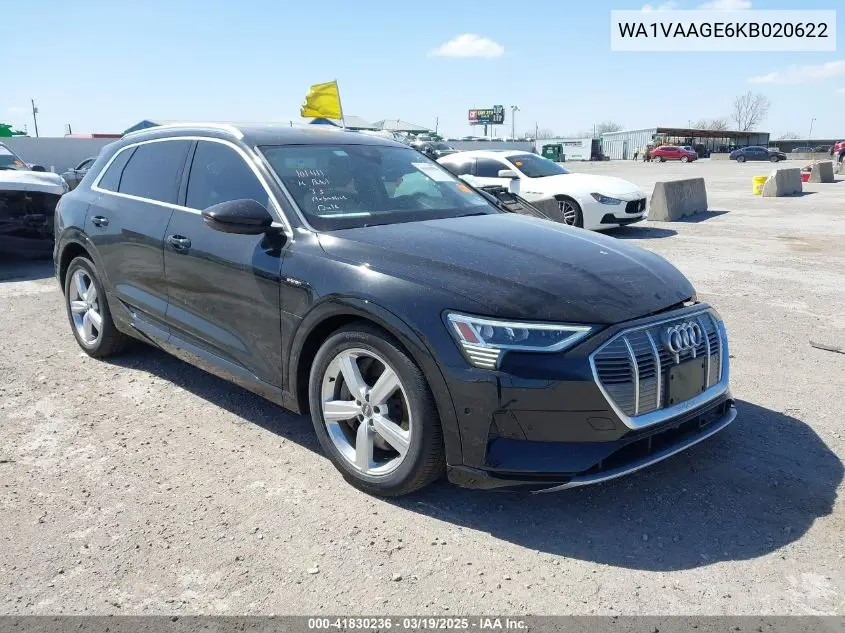 2019 Audi E-Tron Premium Plus VIN: WA1VAAGE6KB020622 Lot: 41830236