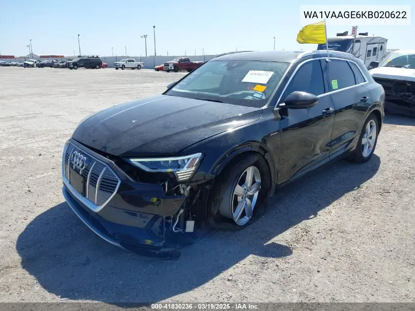 2019 Audi E-Tron Premium Plus VIN: WA1VAAGE6KB020622 Lot: 41830236
