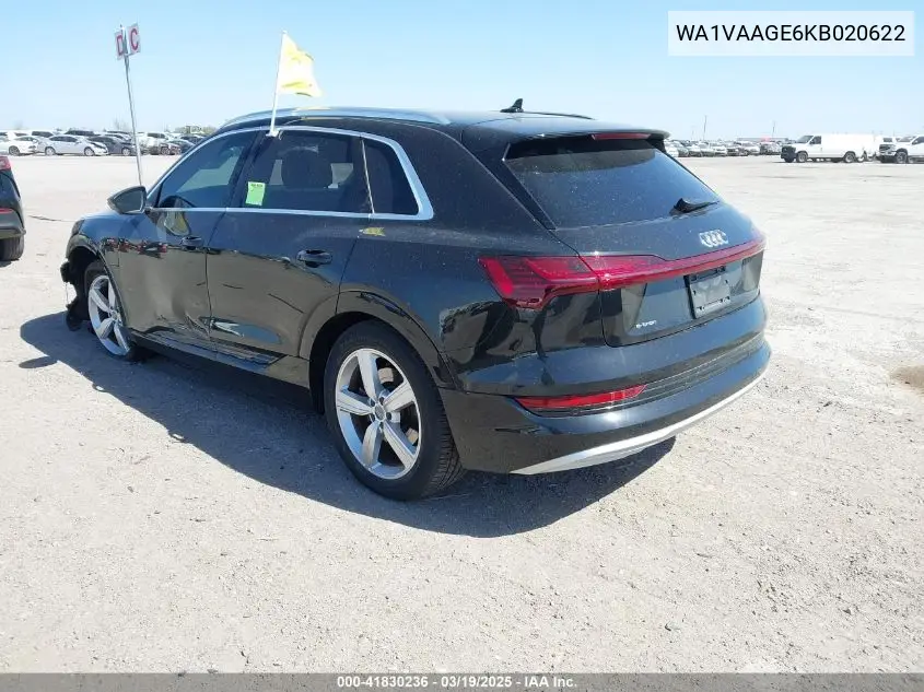 2019 Audi E-Tron Premium Plus VIN: WA1VAAGE6KB020622 Lot: 41830236