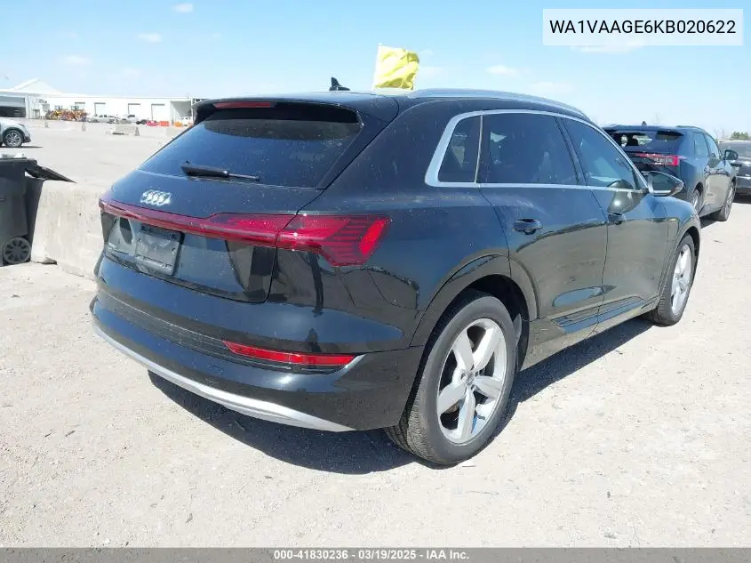 2019 Audi E-Tron Premium Plus VIN: WA1VAAGE6KB020622 Lot: 41830236