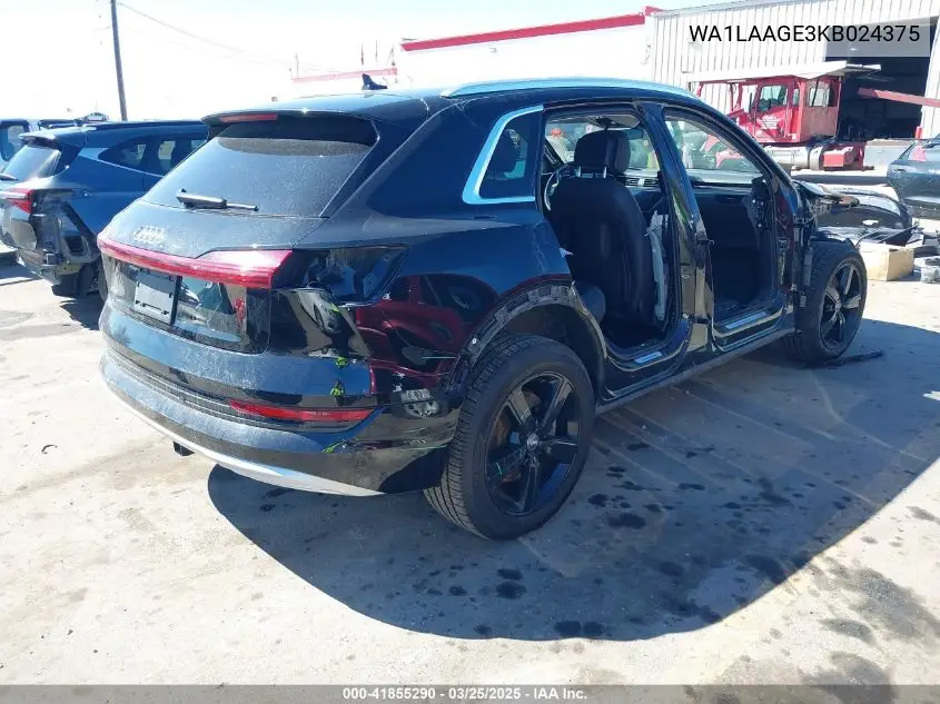 2019 Audi E-Tron Premium Plus VIN: WA1LAAGE3KB024375 Lot: 41855290