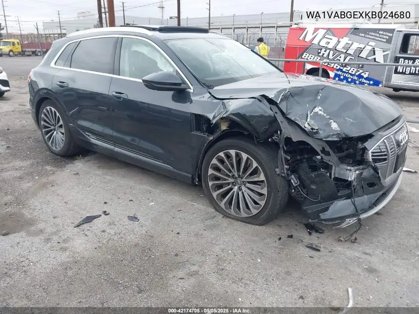 2019 Audi E-Tron Premium Plus VIN: WA1VABGEXKB024680 Lot: 42174705