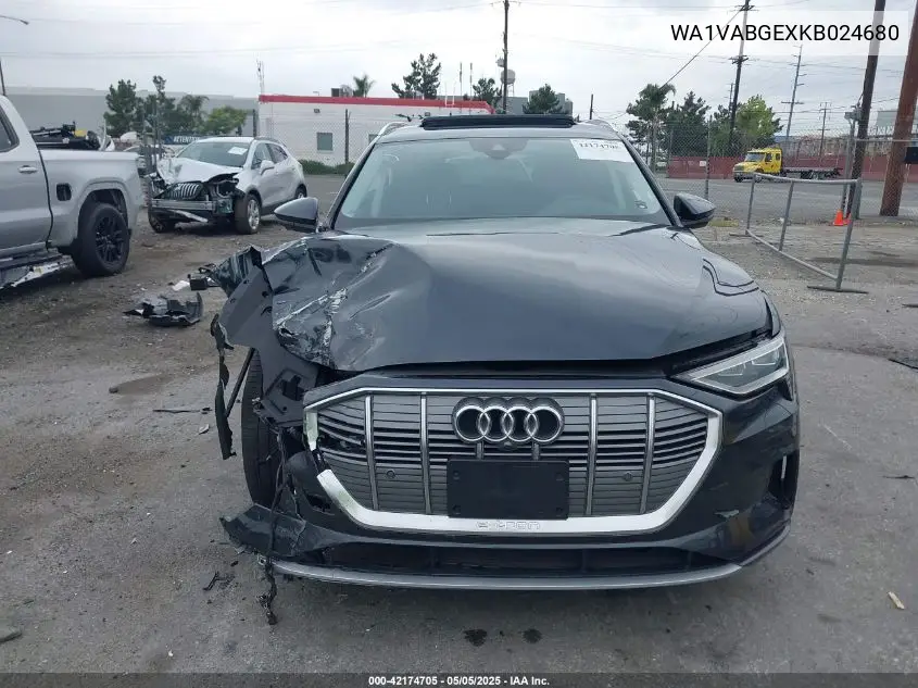 2019 Audi E-Tron Premium Plus VIN: WA1VABGEXKB024680 Lot: 42174705