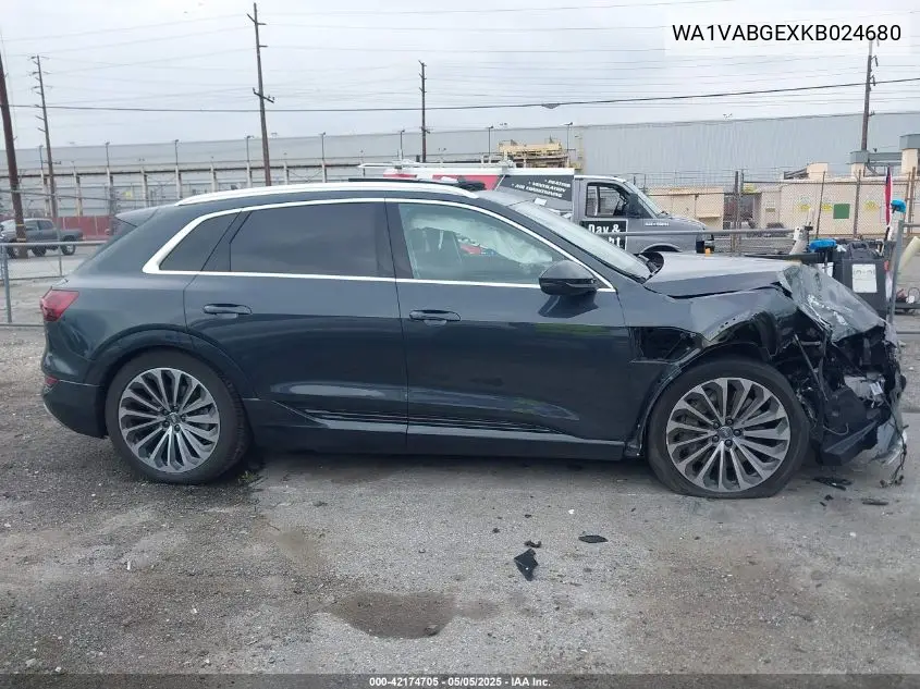 2019 Audi E-Tron Premium Plus VIN: WA1VABGEXKB024680 Lot: 42174705