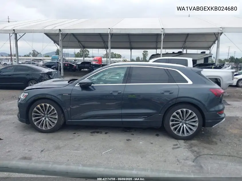 2019 Audi E-Tron Premium Plus VIN: WA1VABGEXKB024680 Lot: 42174705