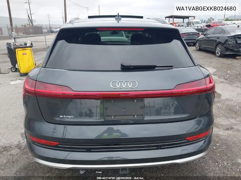 2019 Audi E-Tron Premium Plus VIN: WA1VABGEXKB024680 Lot: 42174705