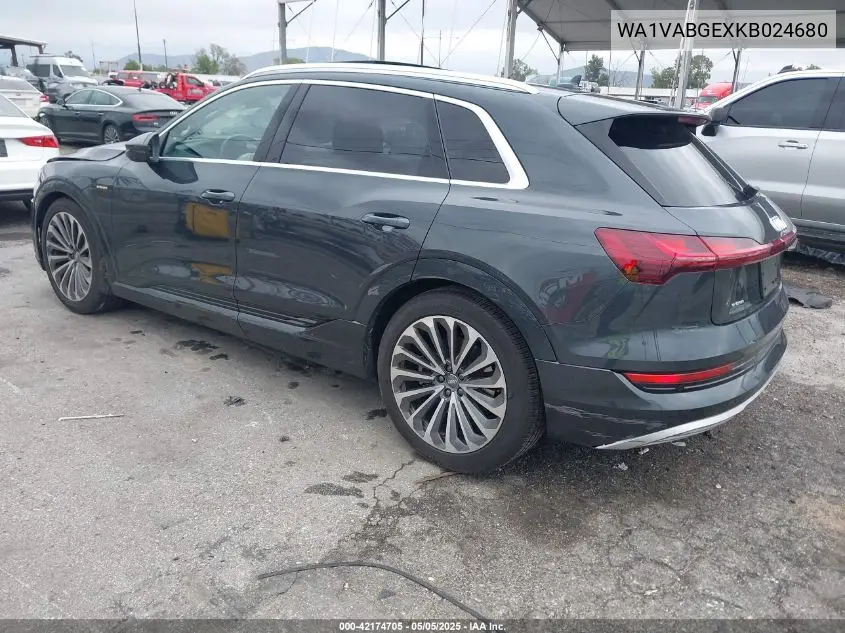 2019 Audi E-Tron Premium Plus VIN: WA1VABGEXKB024680 Lot: 42174705