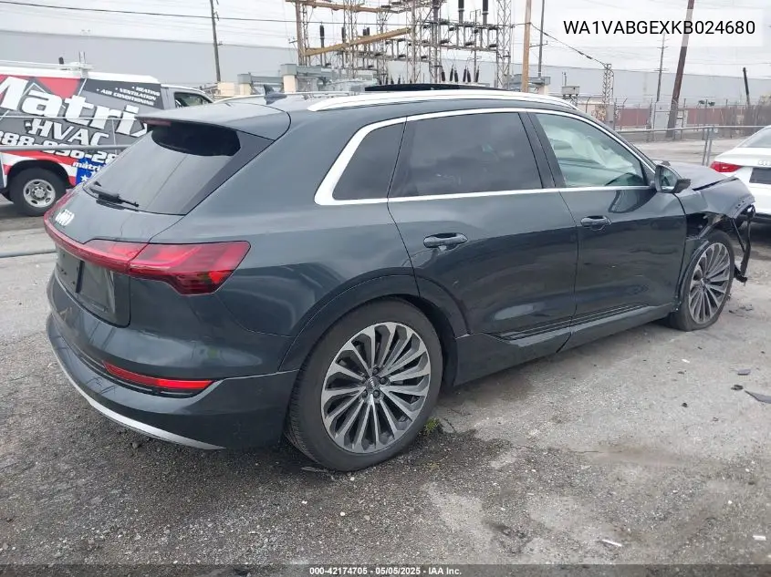 2019 Audi E-Tron Premium Plus VIN: WA1VABGEXKB024680 Lot: 42174705