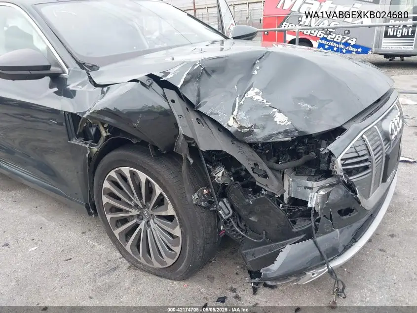 2019 Audi E-Tron Premium Plus VIN: WA1VABGEXKB024680 Lot: 42174705