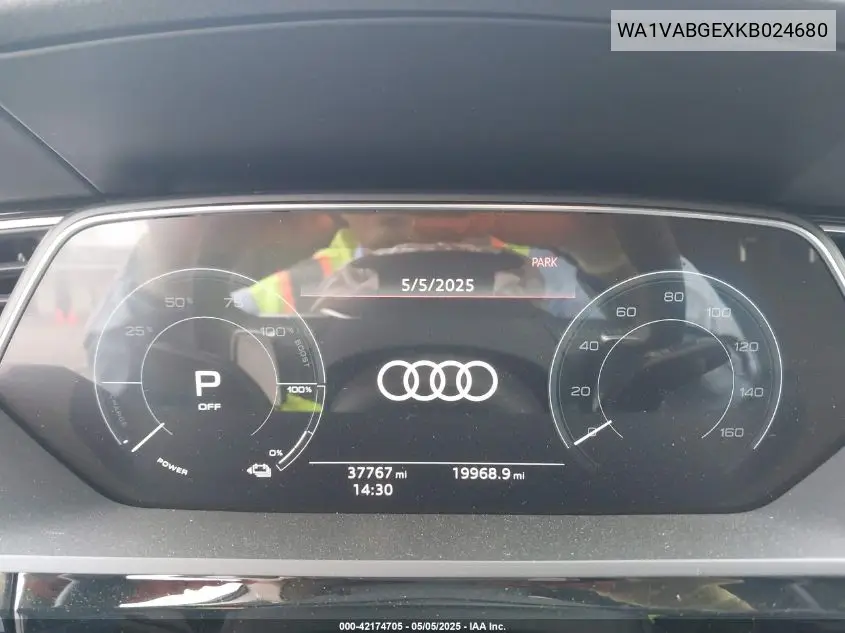 2019 Audi E-Tron Premium Plus VIN: WA1VABGEXKB024680 Lot: 42174705