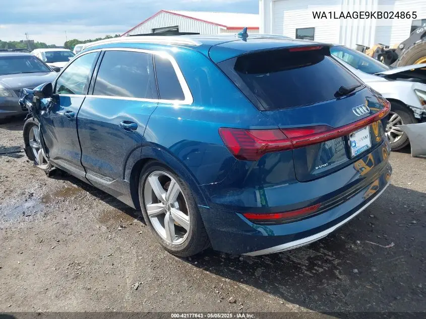 2019 Audi E-Tron Premium Plus VIN: WA1LAAGE9KB024865 Lot: 42177643