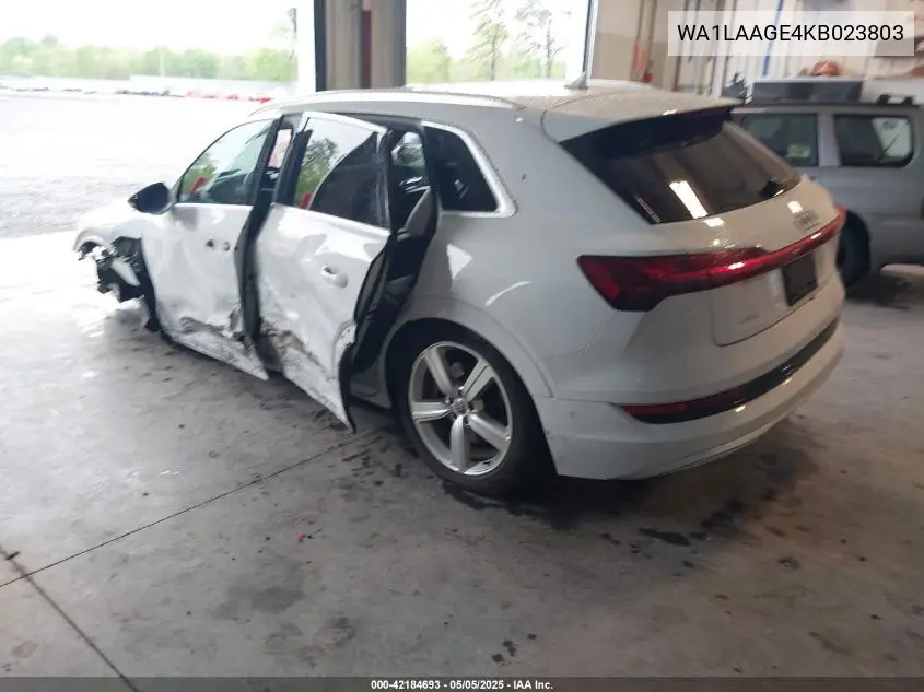 2019 Audi E-Tron Premium Plus VIN: WA1LAAGE4KB023803 Lot: 42184693