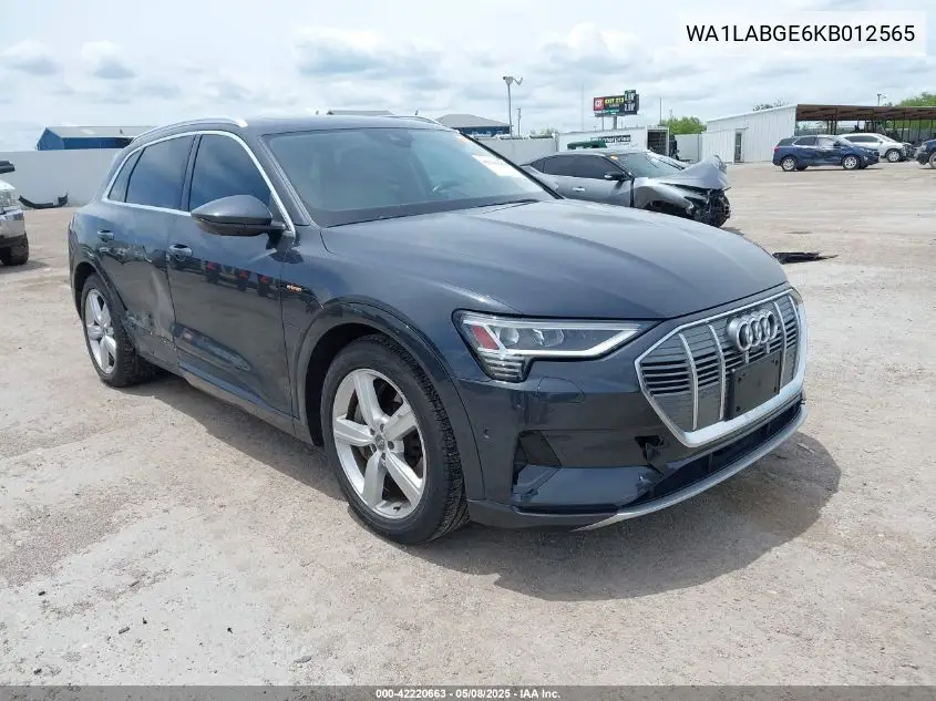 2019 Audi E-Tron Premium Plus VIN: WA1LABGE6KB012565 Lot: 42220663