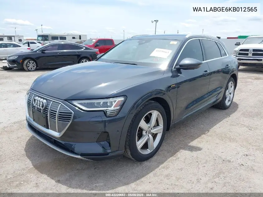 2019 Audi E-Tron Premium Plus VIN: WA1LABGE6KB012565 Lot: 42220663