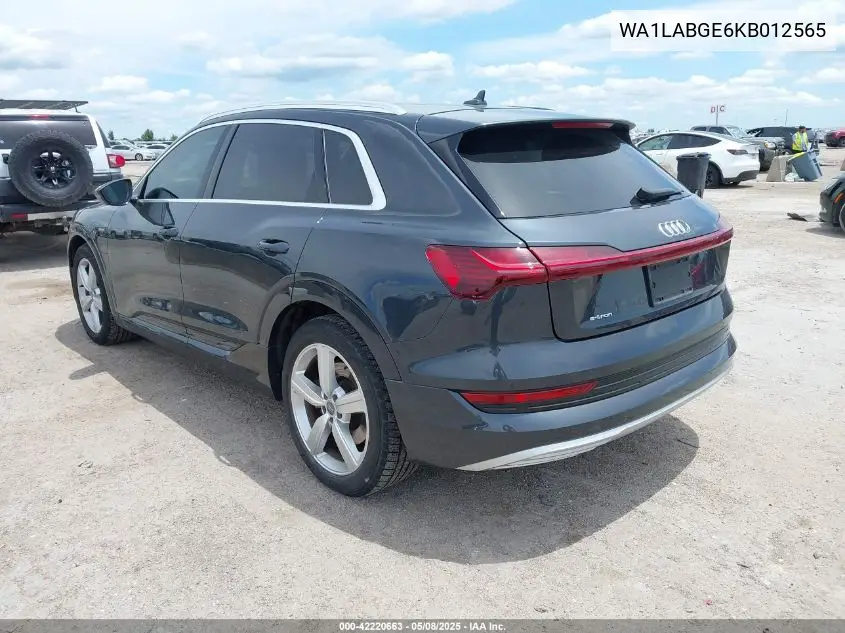 2019 Audi E-Tron Premium Plus VIN: WA1LABGE6KB012565 Lot: 42220663