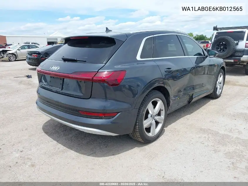 2019 Audi E-Tron Premium Plus VIN: WA1LABGE6KB012565 Lot: 42220663